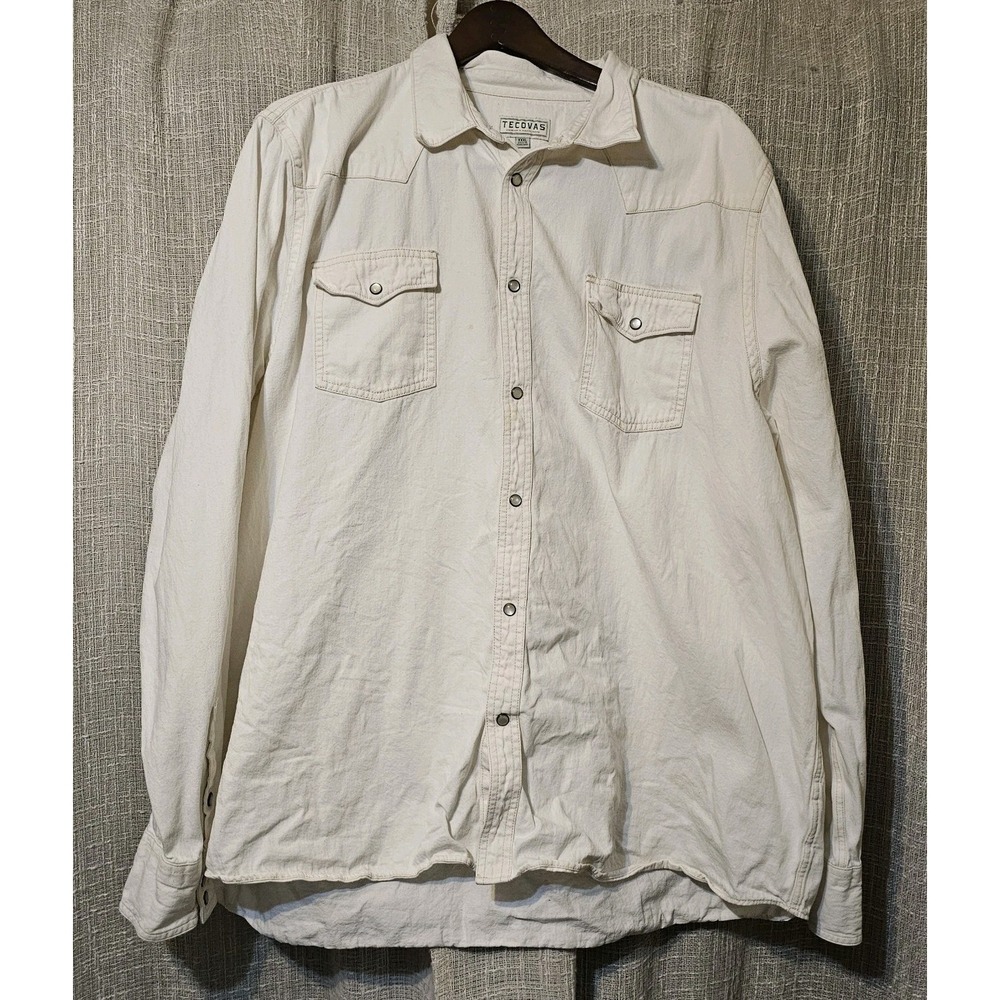 Tecovas Men's Size 3XL Long Sleeve Pearl Snap Shirt White Western Rodeo Cowboy